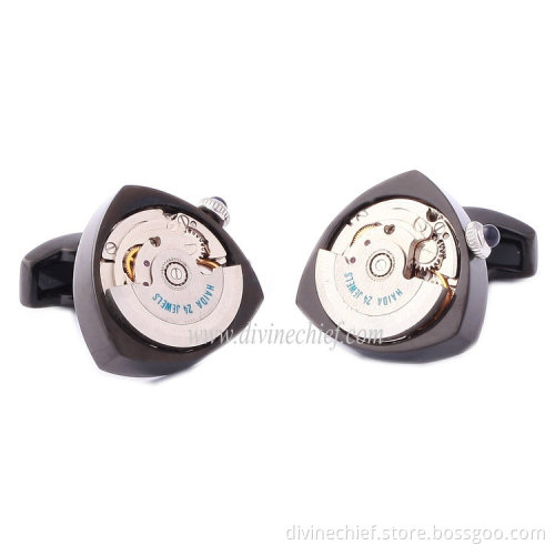 Novelty Love Shape Watch Movement Cufflinks Stainless Steel Black Plated Cufflinks